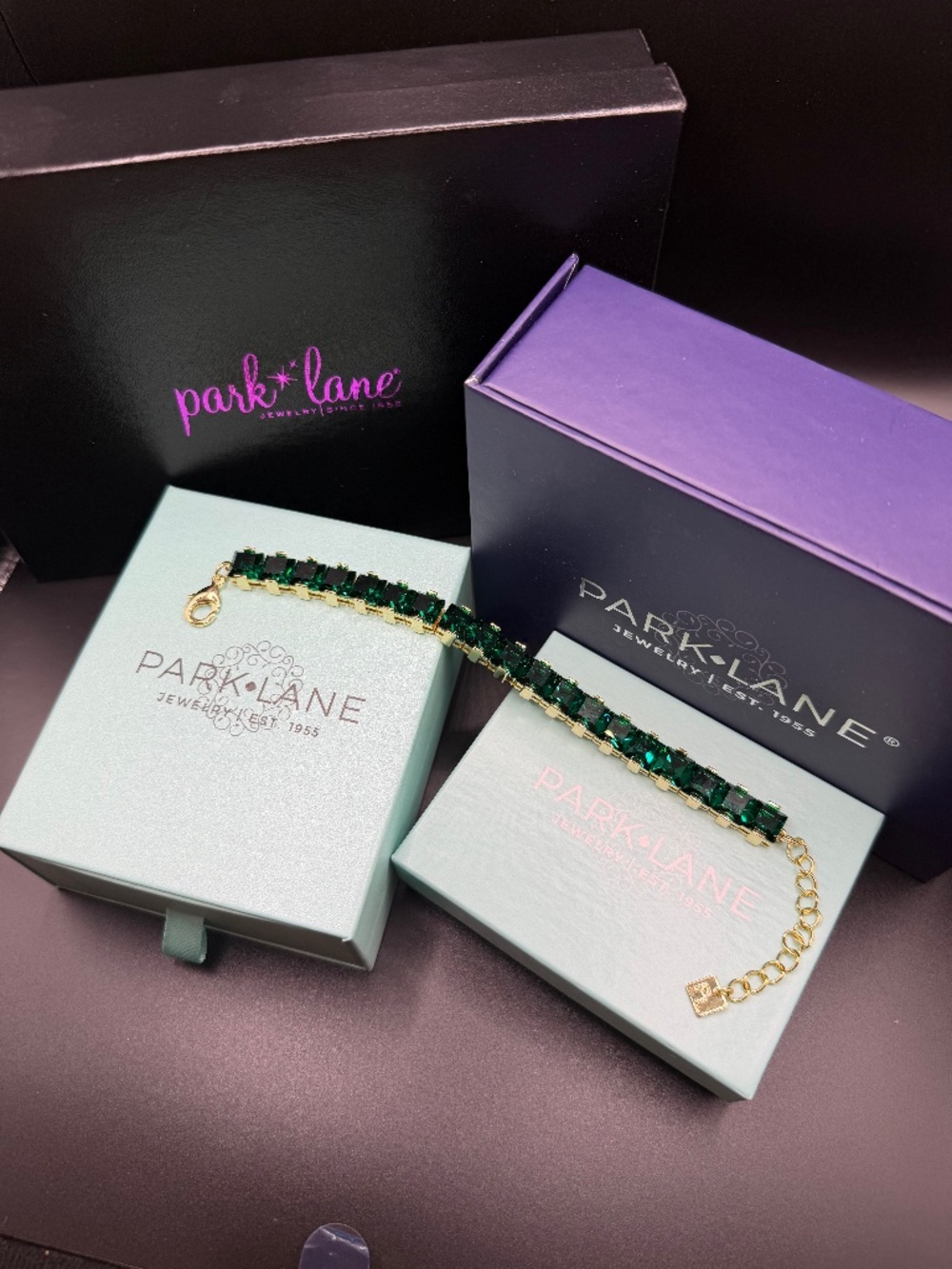 Park Lane - Impression - Emerald Cut Bracelet - NWT / NIB - Gold & Green - RARE!